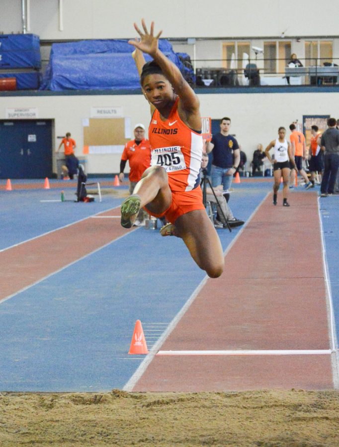 Illinois’ Janile Rogers competes in the long jump at the Illinois Orange and Blue Open in the Armory on Feb. 20, 2016. Rogers set a personal record in the 200-meter dash this weekend..