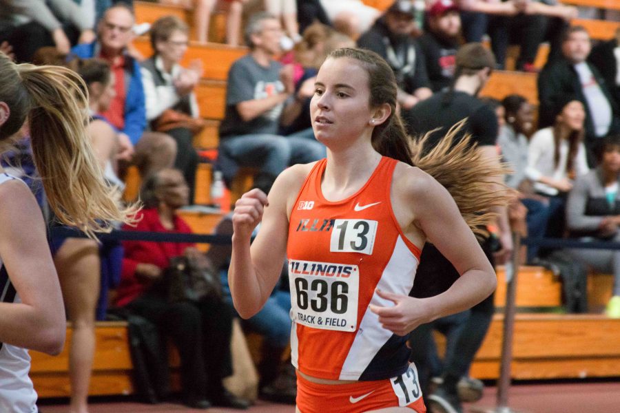 Valerie Bobart competes in the one-mile event during the Orange & Blue meet at the Armory on Feb. 20.