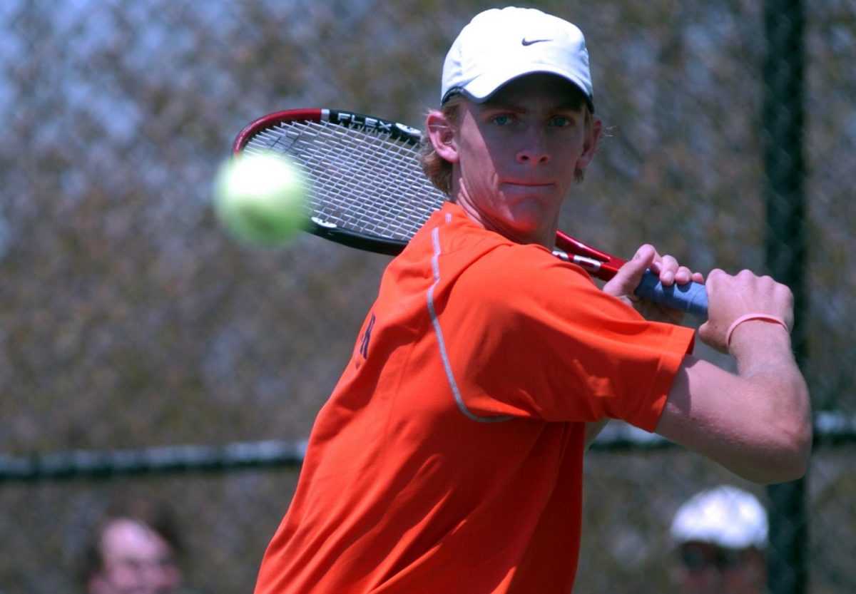 Junior Kevin Anderson keeps his eye on the ball during his 6-3, 6-1 win over Iowas Bart van Monsjou sunday, April 22, 2007 at the Atkins Tennis Center.