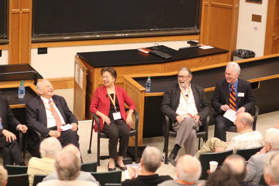 Sesquicentennial History of General Chemistry panel with Greg Girolami, Michael Garst, Marinda Wu and Rudolph Marcus. The celebration took place Friday and Saturday. Gromali moderated the panel and gave samples of his new book.