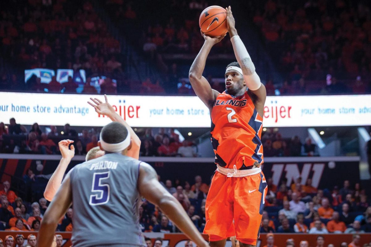 Illinois’ Kipper Nichols takes a jumper during the game against Northwestern at State Farm Center on Tuesday, Feb. 21. The Illini returned to practice on Saturday.