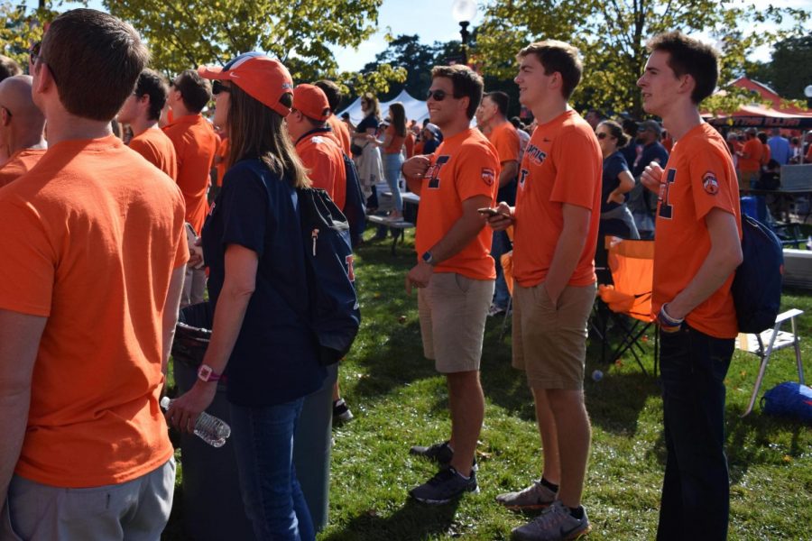 Illinois fans wait in Grange Grove for a home Illini football game on Sept. 10, 2016. 