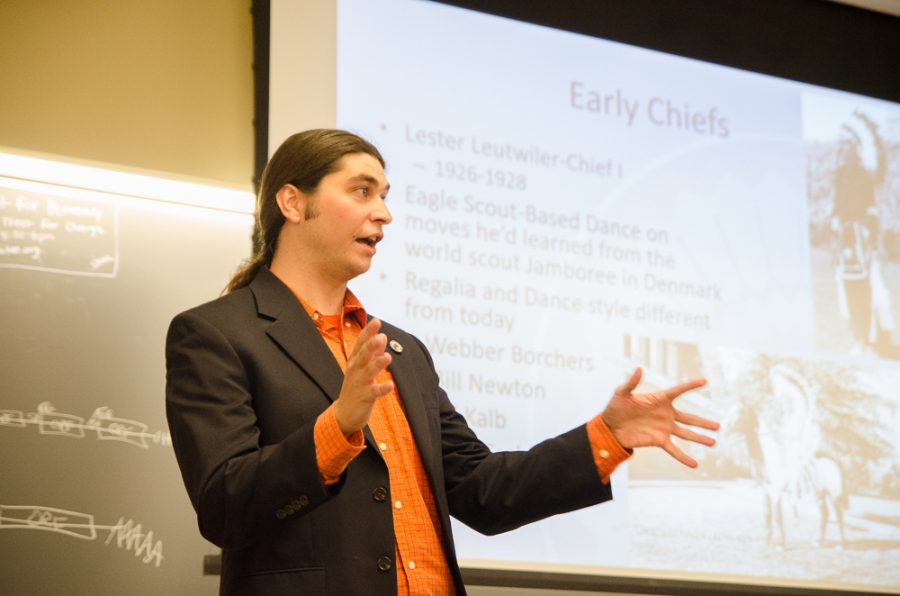 Ivan Dozier, the unofficial Chief Illiniwek from 2010-2015, spoke at this weeks meeting of the Illini Republicans on Thursday Oct. 26, in Lincoln Hall. Dozier informed those in attendance on the general history of the Chief, how it was started, how it was carried out, and why it was retired.