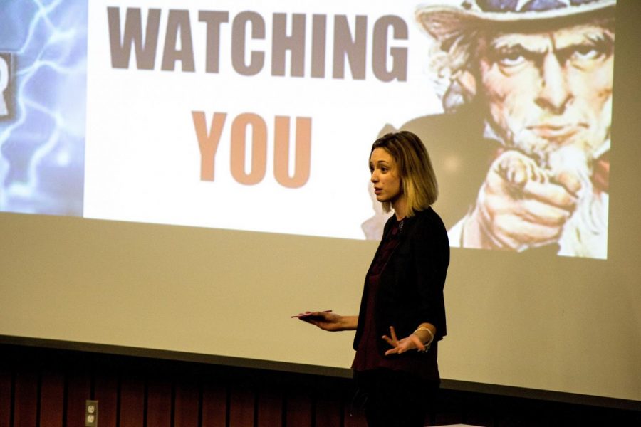 Haley Kennedy, a sociology major student, presenting in Speculative Futures -- Imaginging Futures at the Electrical and Computer Engineering  (ECE) Building Auditorium on Nov. 4, 2017. Speculative Futures is a two-day series of talks and interactive events by scientists and creative writers about the intersections between science, technology, and literature.