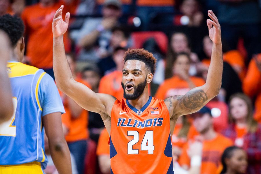 Illinois+guard+Mark+Alstork+%2824%29+celebrates+during+the+game+against+Southern+at+State+Farm+Center+on+Friday%2C+Nov.+10%2C+2017.