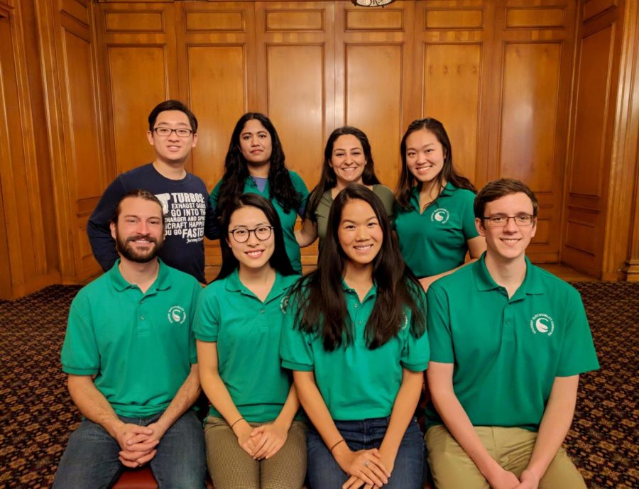 Members of the Student Sustainability Committee pose for a photo. The orgnaization works to set sustainable and environmentally friendly initiatives on campus. 