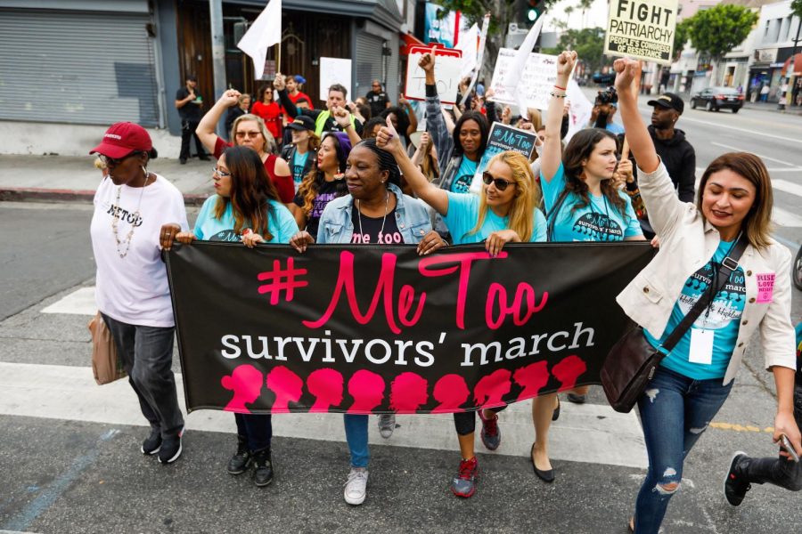 Sexual assault survivors along with their supporters at the #MeToo Survivors March against sexual abuse Sunday, Nov. 12, 2017 in Los Angeles. 