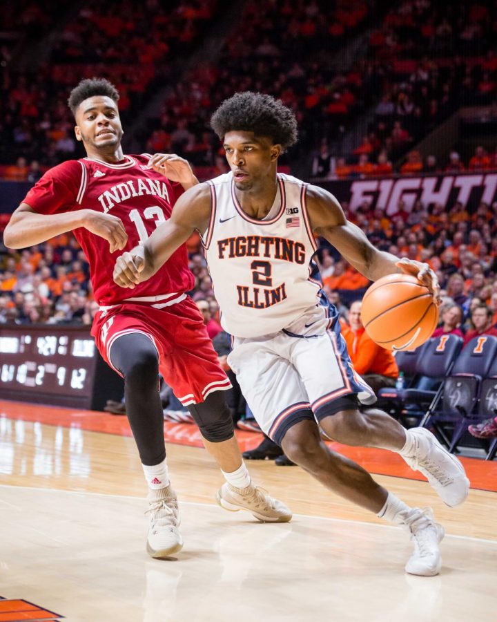 Illinois forward Kipper Nichols drives to the basket during the game against Indiana at State Farm Center on Wednesday, Jan. 24, 2018. The Illini won 73-71.