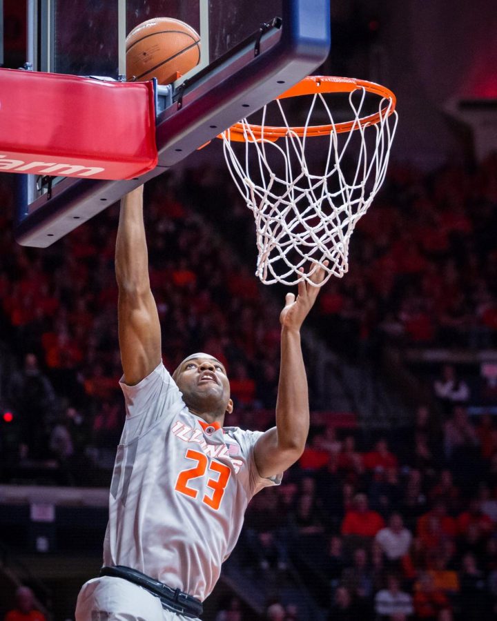 Illinois guard Aaron Jordan puts up a layup during the game against Nebraska at the State Farm Center on Sunday, Feb. 18.