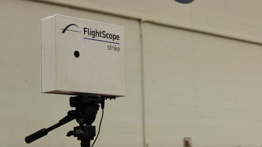 The FlightScope Strike in use at Illinois baseball’s practice on Feb. 9. The machine has three dimensional tracking radar that uses distant measurement to show speeds, positions and angles of the ball when pitched and hit. It is battery-powered and also has a wifi hotspot which can connect to multiple devices at the same time.