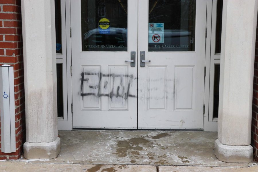 The Student Services Arcade Building is among the buildings across campus marked by graffiti Friday.