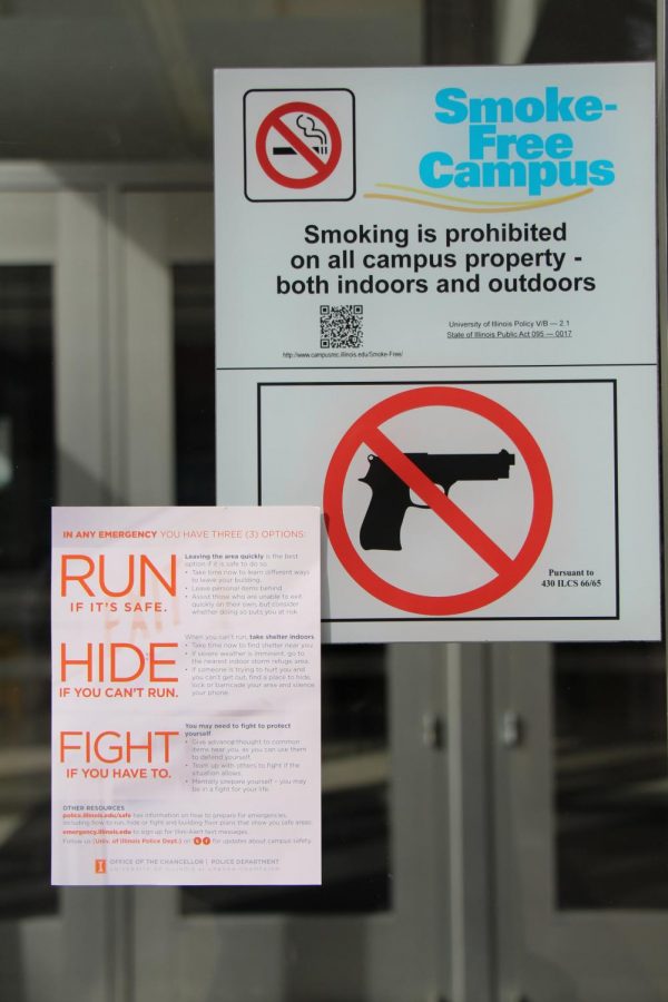 Flyers depicting the “run, hide, fight” phrase were posted to residence halls and distributed to students. 
