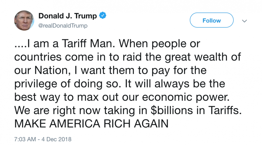 Donald Trump tweets arrival of economic strife