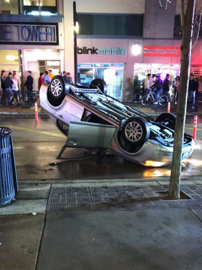 An overturned car on Green Street at 2 a.m. on Dec. 2.