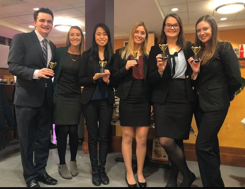 From left to right: Charlie Stahurski, Candice Mazewski (the team’s TA), Karen Zheng, Allison Streeter, Keelin Frank and Regan Doolin, all seniors in ACES, developed Keto Kups, a quiche-like snack food for people on the ketogenic diet.