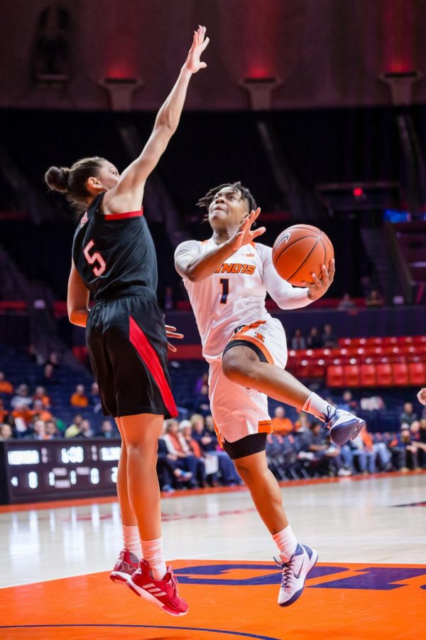 Illinois guard Brandi Beasley goes up for a layup during the game against Nebraska at the State Farm Center on Jan. 17. The Illini lost 77-67.