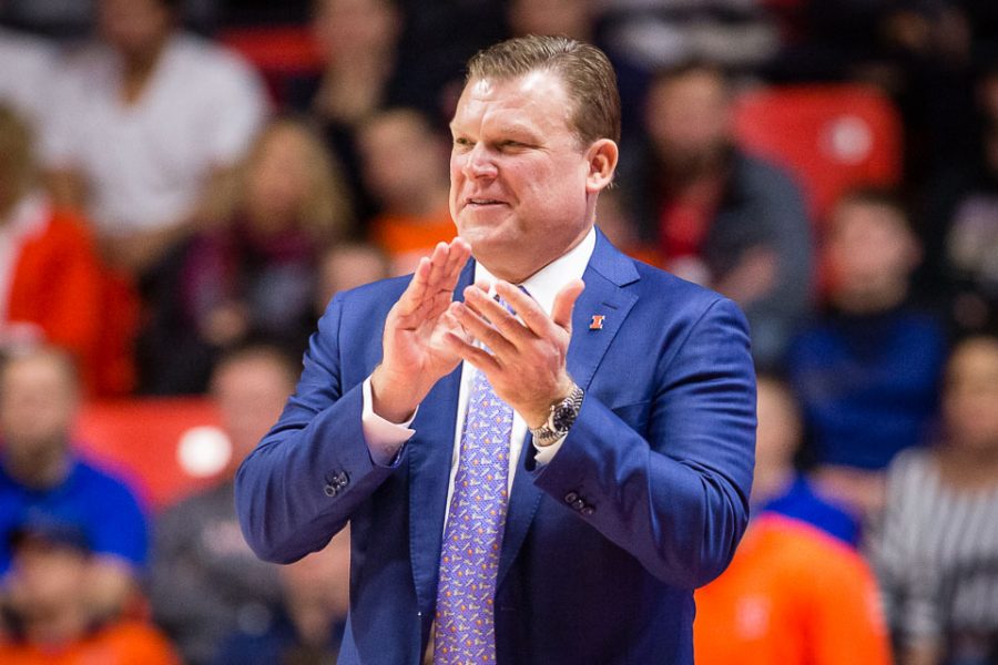 Illinois+head+coach+Brad+Underwood+reacts+to+action+on+the+court+during+the+game+against+Wisconsin+at+State+Farm+Center+on+Wednesday%2C+Jan.+23%2C+2019.+The+Illini+lost+72-60.