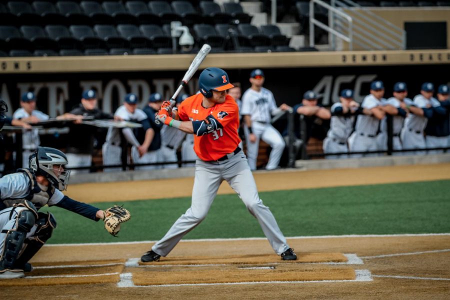 Illinois senior outfielder Zac Taylor winds up to swing during Illinois’ weekend tournament at Wake Forest. This weekend opened the Illini’s spring campaign.