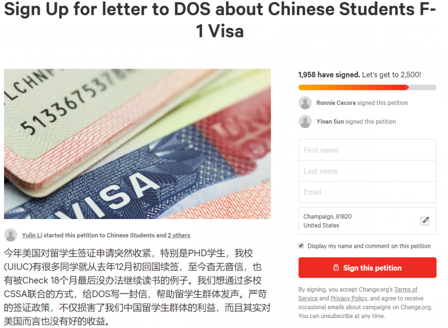 Screenshot of the petition explaining the actions of the Chinese Students and Scholars Association started by Yulin Li, president of CSSA at the University.
