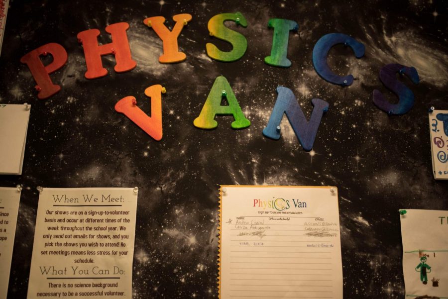 A bulletin board on the second floor of Loomis Laboratory advertises the Physics Van, an outreach program of the UI Department of Physics that promotes learning and curiosity in science. Mats Selen, a physics professor at the University and co-founder of the Physics Van 25 years ago, encourages participation from students of all majors.