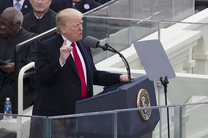President Donald J. Trump delivers his presidential inaugural address during the 58th Presidential Inauguration at the U.S. Capitol Building, Washington, D.C., Jan. 20, 2017. More than 5,000 military members from across all branches of the armed forces of the United States, including Reserve and National Guard components, provided ceremonial support and Defense Support of Civil Authorities during the inaugural period.