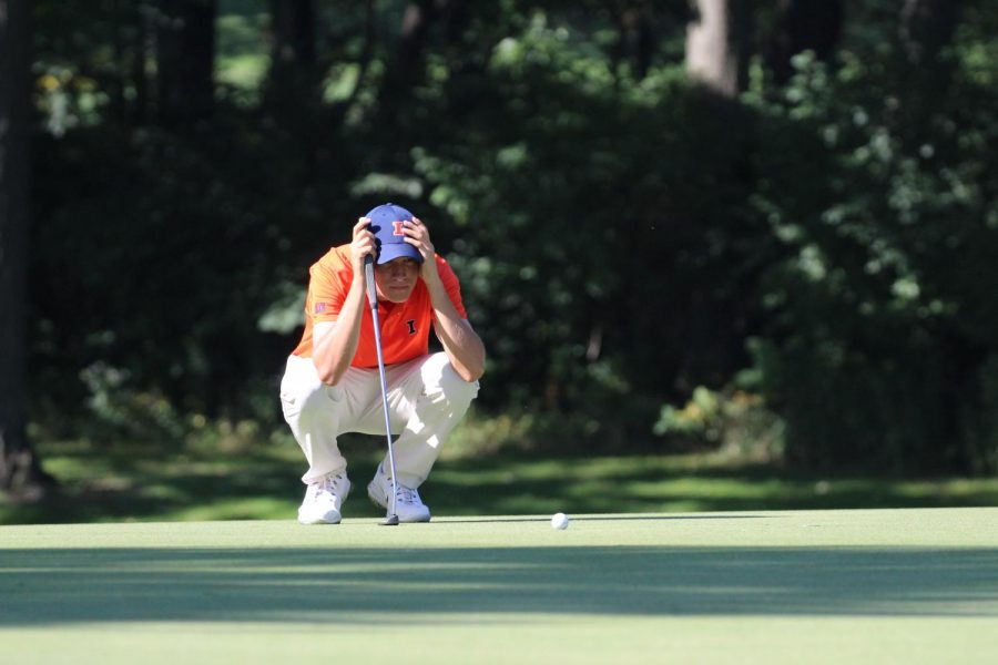 Adrien Dumont de Chassart prepares for his next putt at the Olympia Fields Country Club/Fighting Illini Invitational in Olympia Fields, Illinois, on Sept. 16. The Illini finished in sixth with a score of 22-over-par.