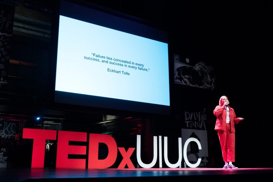 Elise Swopes speaks at the TEDxUIUC conference at Krannert Center on Sunday.