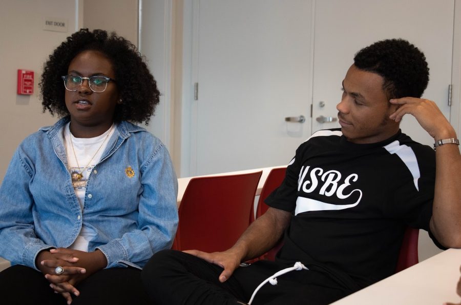 Kayla Stewart, sophomore in LAS, and Haki Shabazz Materre, senior in AHS, being interviewed at the Bruce D. Nesbitt African American Cultural Center on Friday. A report for the 2018-19 academic year showed 475 African American students enrolled in the University last fall.