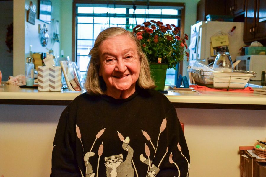 Helen Miron, an 87-year-old retired speech pathologist, sits at her dining room table in her home in Urbana. Miron is currently the oldest intern for Ruth Wyman’s circuit judge campaign.
