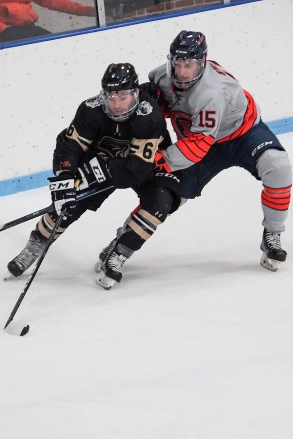 Braden Stewart (15) chases down a Lindenwood player at the Illini Hockey Arena on Oct. 18.