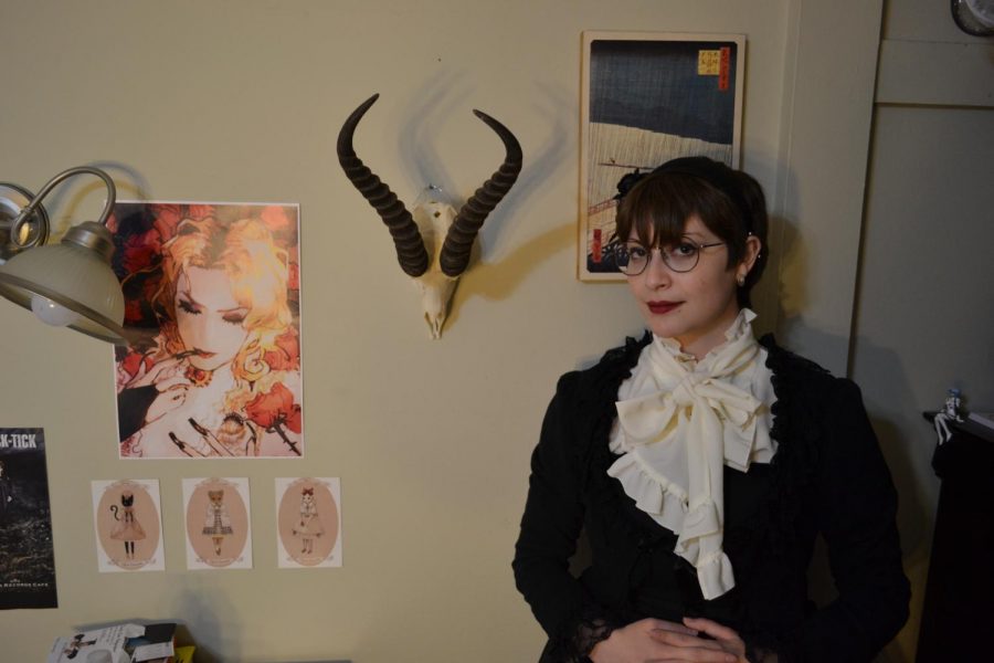 Zoe Goldenfeld poses in her bedroom. The gothic lolita style has risen in popularity, prompting University students like Goldenfeld to celebrate it in graveyard picnics.