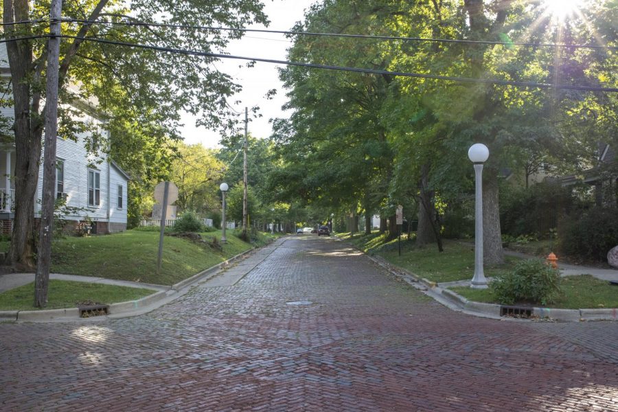 The brick intersection of Coler and High St. looking east. Many streets in Urbana lie in a state of disrepair which caused the city to partner with Applied Pavement Technology, Inc. to assess the pavement conditions across the city.
