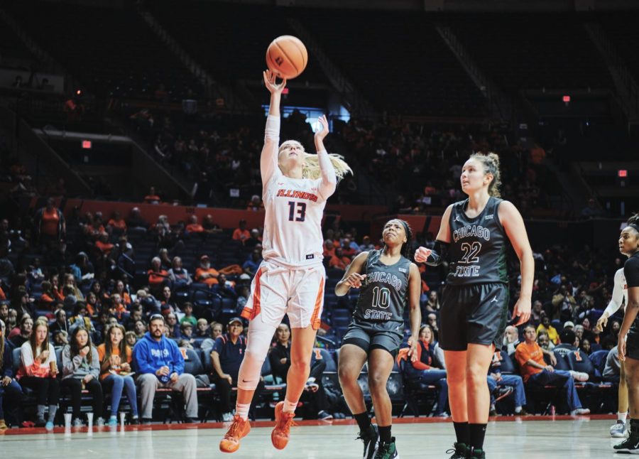 Petra Holešínská drives to the basket for a layup vs Chicago State at the State Farm Center on Tuesday.