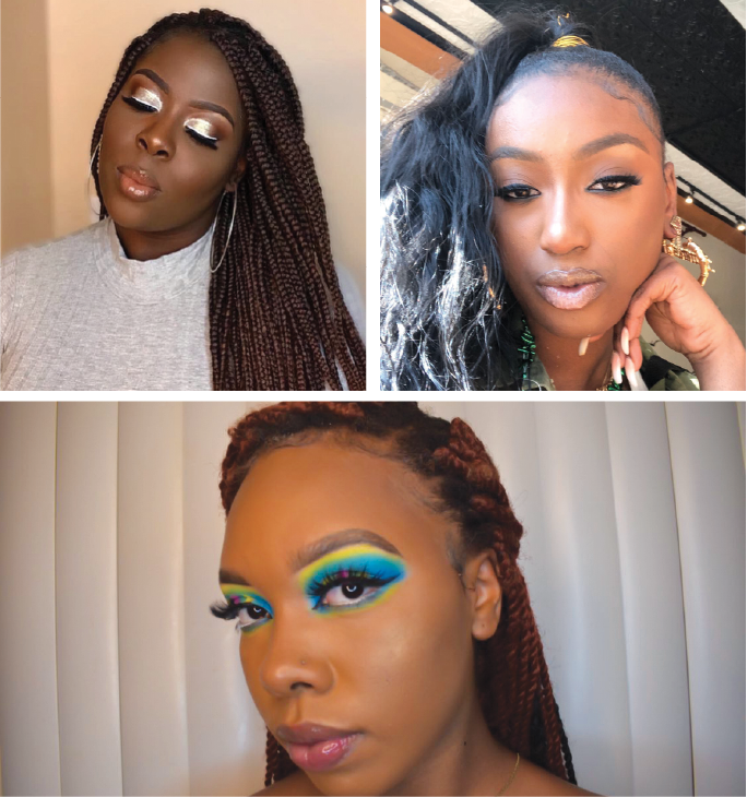 University seniors, clockwise from top left, Zainabu Lawal, Ifeoma Onyeka and Jaelin Kenner launched their makeup careers thanks to the encouragement of their friends to put their work on social media. Onyeka and Lawal went from doing makeup in their dorm rooms to taking clients.
