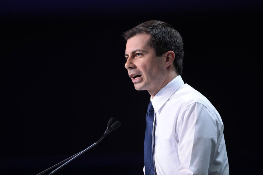 Mayor Pete Buttigieg speaking with attendees at the 2019 California Democratic Party State Convention at the George R. Moscone Convention Center in San Francisco, California.