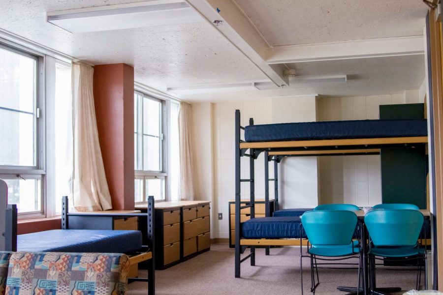 Temporary housing units in ISR converted lounges into makeshift dorm rooms using bunk beds and desks. All students living in temporary housing have been relocated this semester.