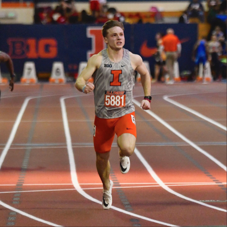 Sophomore sprinter Declan Rustay runs in the 60-meter dash at the Illini Invitational on Jan. 24. Illinois will travel to Nashville for the Music City Invitational on Friday and Saturday.
