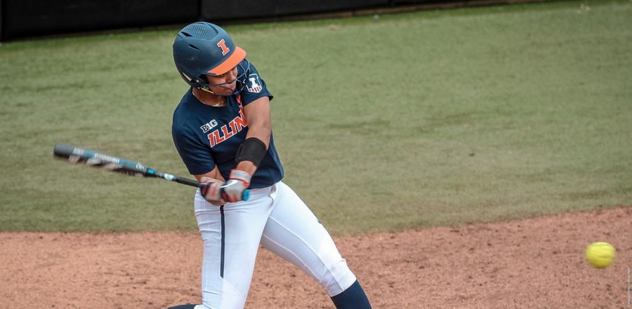 Sophomore Danielle Davis swings during Illinois’ game against North Carolina State at Dail Softball Stadium in Clearwater, Florida. The team will travel to Waco, Texas, to compete at Baylor Invitational.

