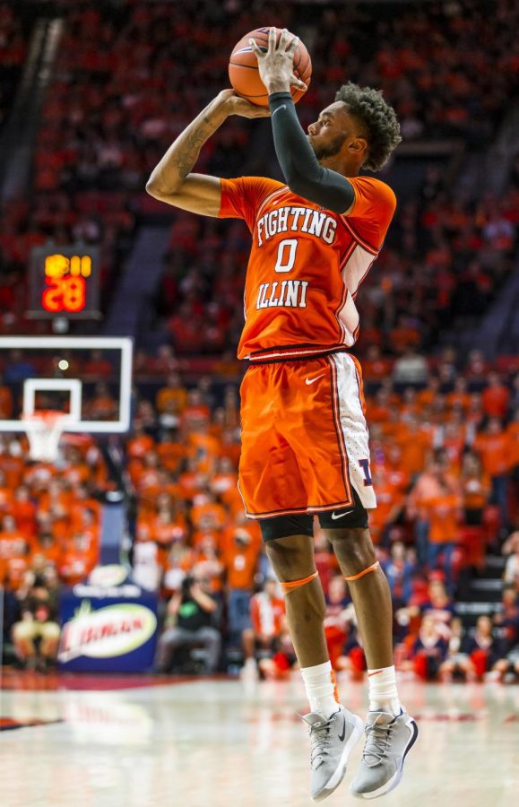 Illini+guard+Alan+Griffin+%280%29+attempts+a+three+point+shot+during+the+second+half+at+State+Farm+Center+in+Champaign%2C+Illinois+on+Feb.+11.