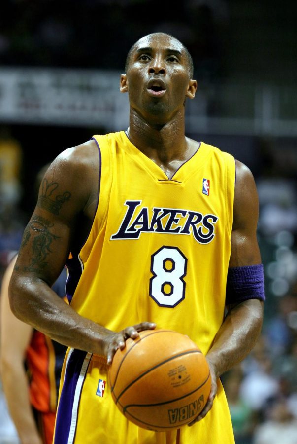 Kobe Bryant shooting at the free throw line during a pre-season NBA game in 2005.