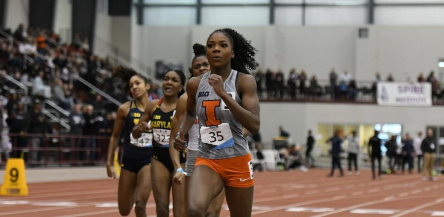 Senior Chisom Nwoko runs at the Big Ten Indoor Championships at the SPIRE Institute during the weekend of Feb. 29. 