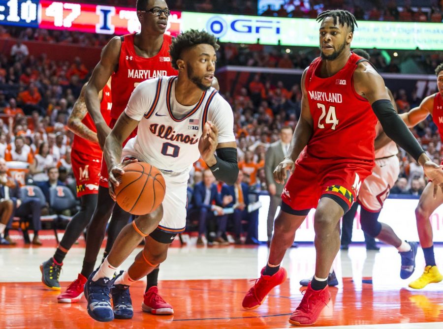 Sophomore+Alan+Griffin+drives+against+Maryland+on+Feb.+7.+The+Illini+lost+to+the+Terrapins+75-66.+