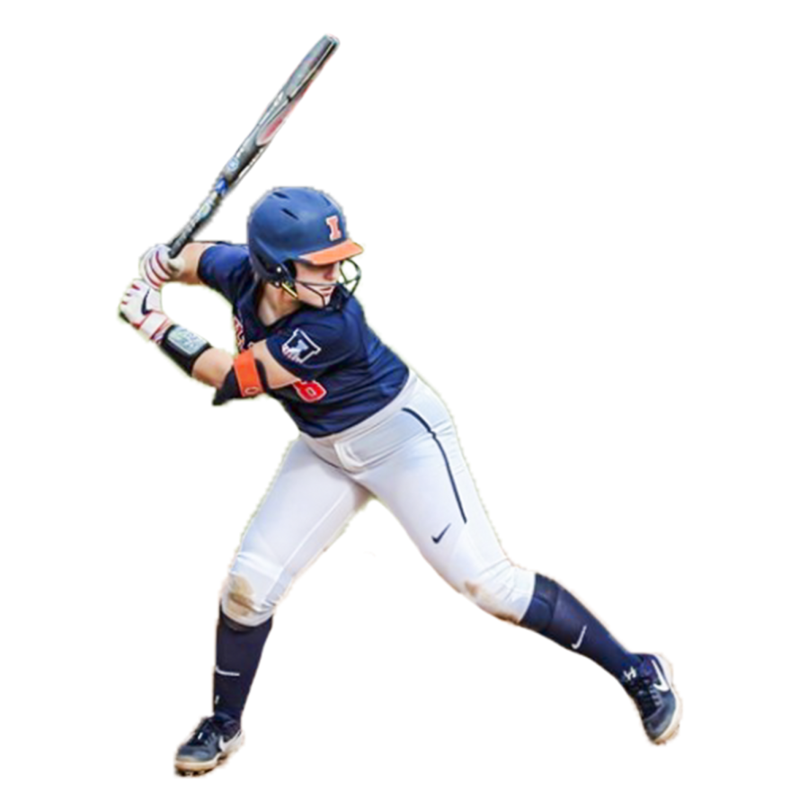 Freshman Delaney Rummel winds up for a swing against NC State on Feb. 16, 2020. The Illini won 7-3.