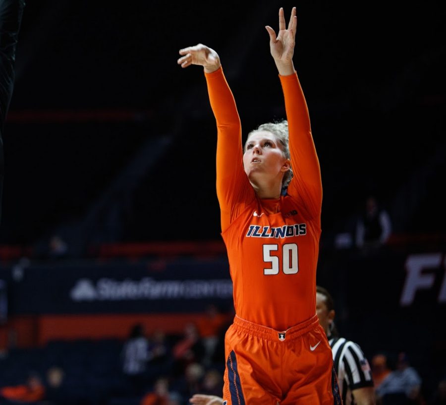 Senior forward Ali Andrews shoots the ball during the Illinois game against Michigan State at State Farm Center on Feb. 26.