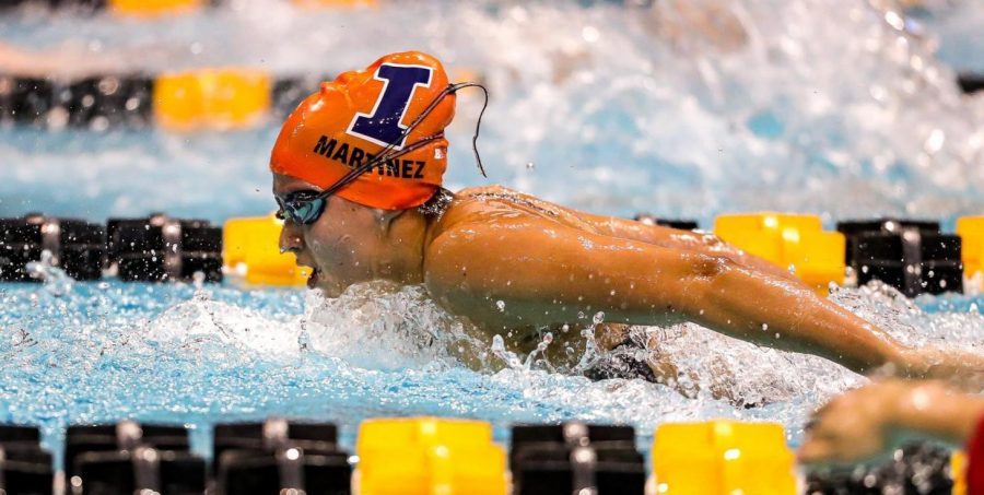 Junior Jimena Martinez swims at the University of Iowa Natatorium on Jan. 11.