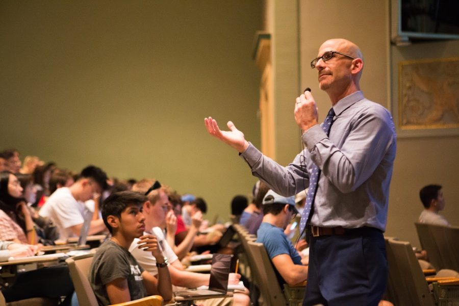 Professor Mitch Fisher lectures to his ACCY 201 class at Lincoln Hall Theater on Thursday, Aug. 29, 2019.