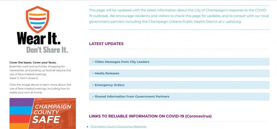 The landing page for Champaigns COVID-19 response offers tips and information to the public on Friday.