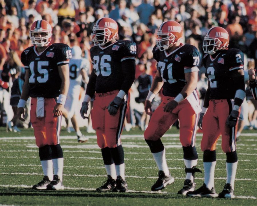The+Illinois+offensive+line+stands+on+the+field+before+a+play+during+the+2001+season.