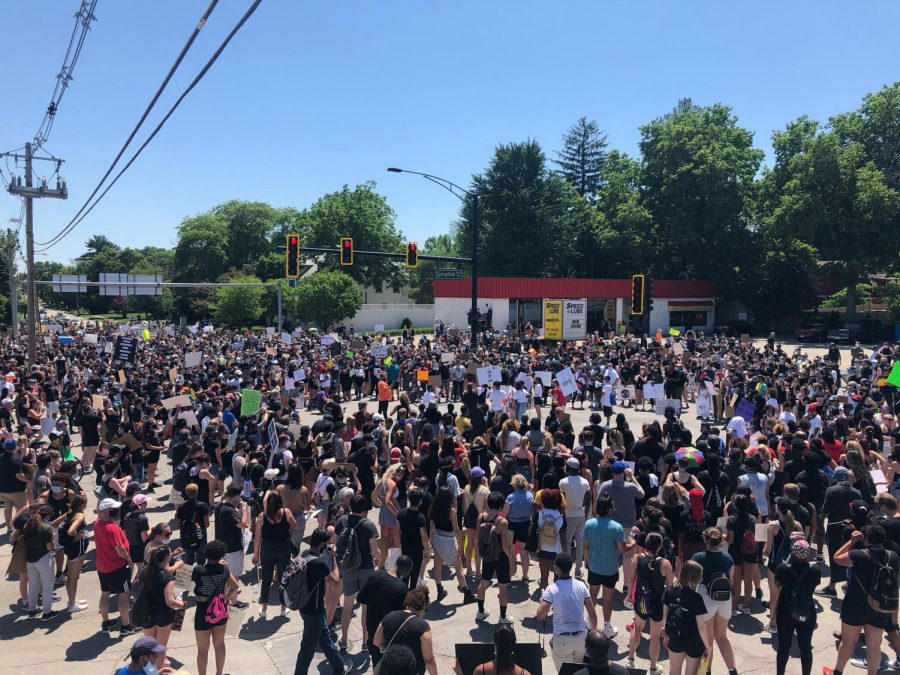 Protesters+gather+at+the+intersection+of+Springfield+and+Prospect+during+the+Black+Lives+Matter+March+on+Saturday+in+Champaign%2C+IL.