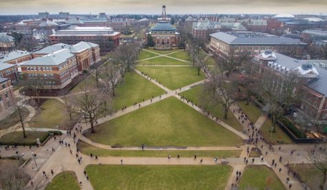Students walk across the Main Quad between class periods on Feb. 22, 2018.